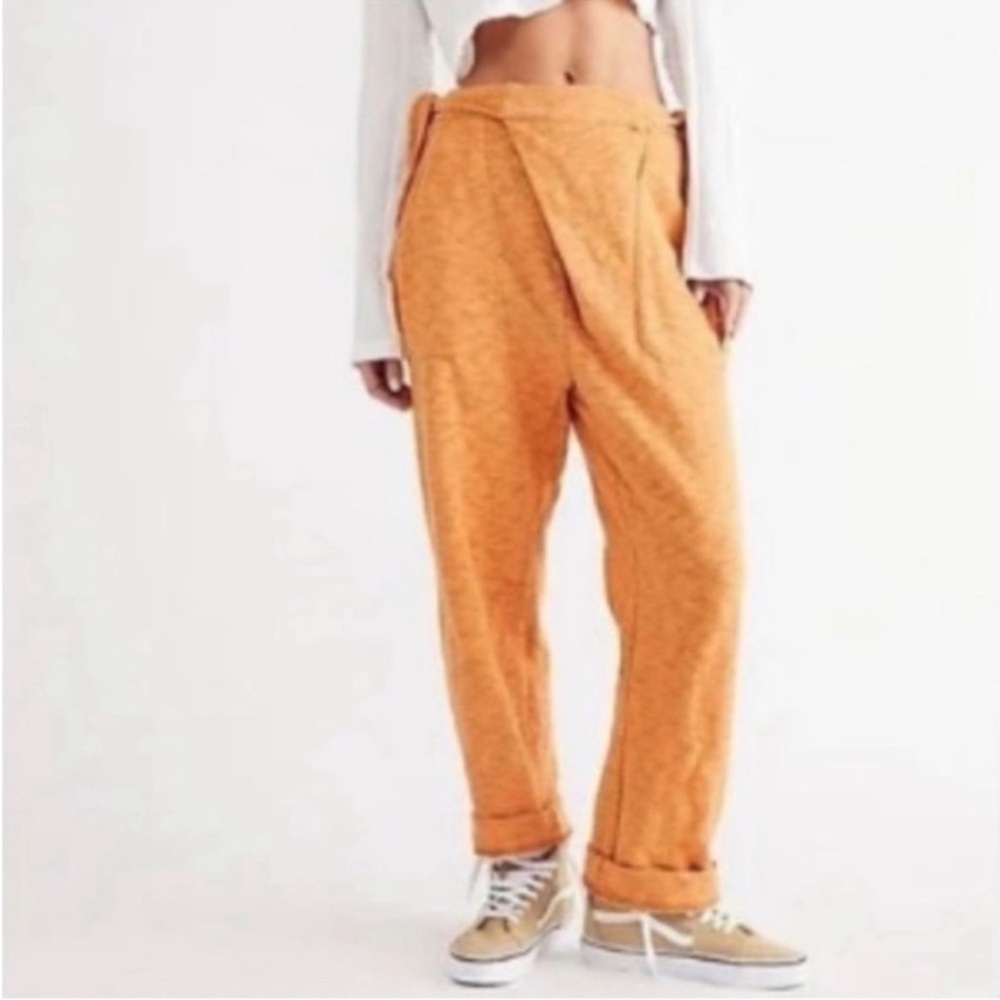 EUC Free People FP Beach Dual Side Tie Textured Cotton Beach Pants Orange Small